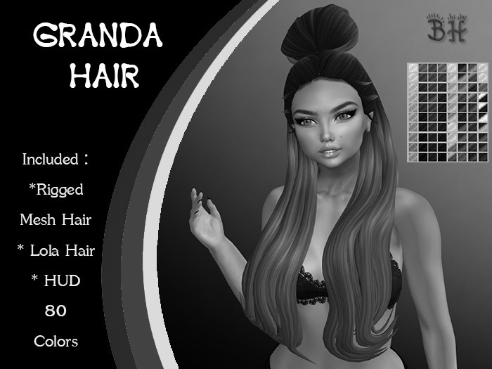 *BH* 5MIN. DEMO Granda Rigged Mesh Hair w/Mixed Colors_HUD