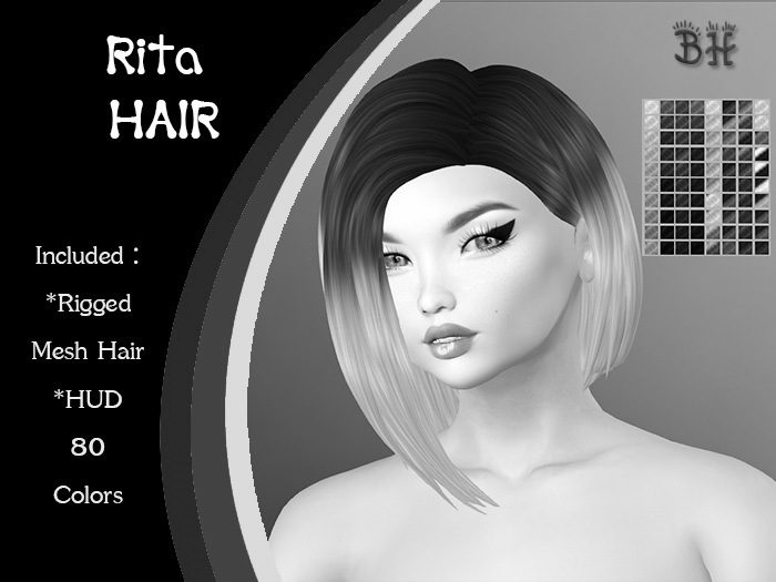 *BH* 5MIN. DEMO Rita Rigged MeshHair w/Mixed Colors_HUD