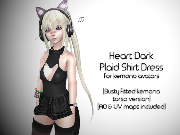 LMF Fitted Kemono Torso Heart Dark Plaid Shirt Dress (Busty)
