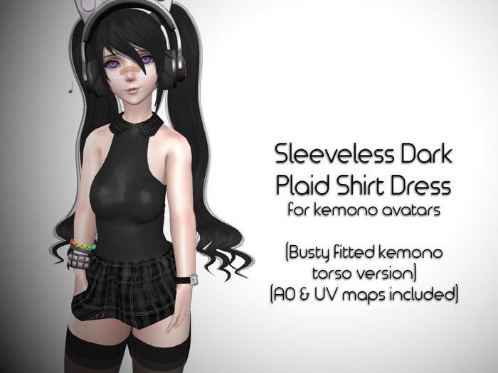 Fitted Kemono Torso Sleeveless D Plaid Shirt Dress (Busty)