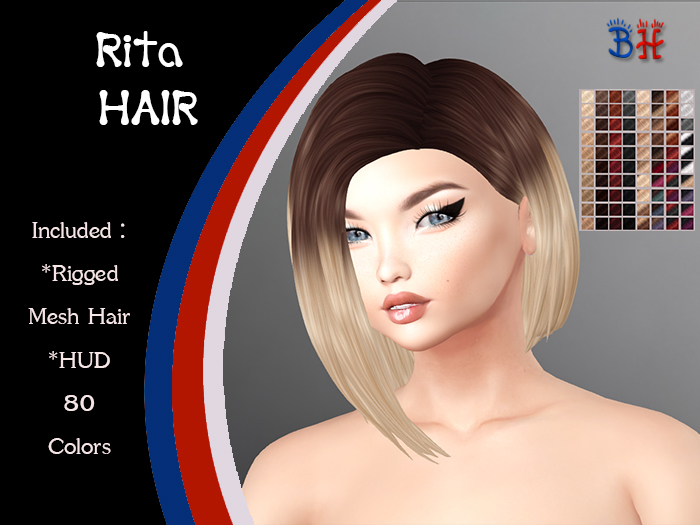 *BH* Rita Rigged Mesh Hair w/Mixed Colors_HUD