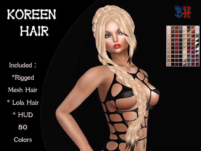 *BH* Koreen Rigged Mesh Hair w/Mixed Colors_HUD