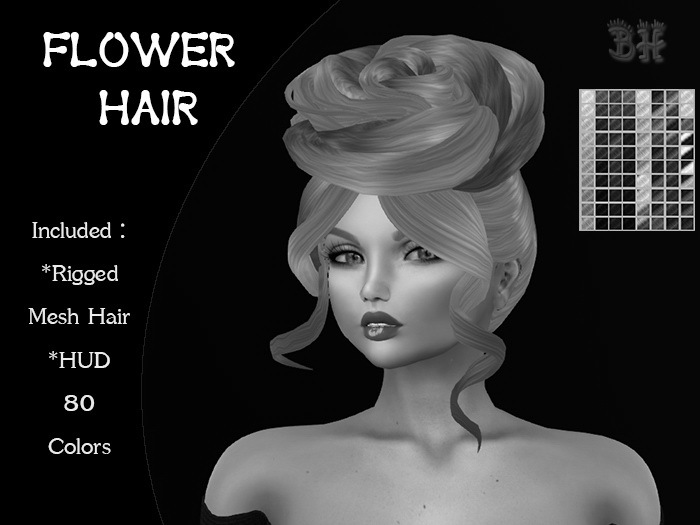 *BH* 5MIN. DEMO Flower Rigged MeshHair w/Mixed Colors_HUD