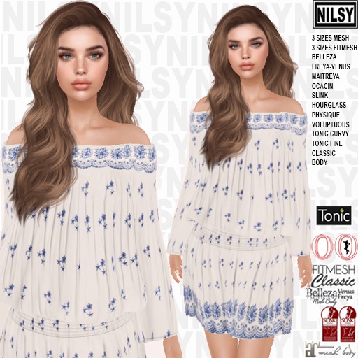 NILSY EMBROIDERED OFFSHOULDER TOP AND SKIRT