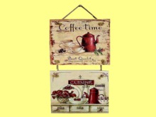 Western Art HOME DECOR Pair Kitchen Hanging Plaques Coffee Time & Cuisine Country Designer 3D Wall Decal on 1 Prim, c/m