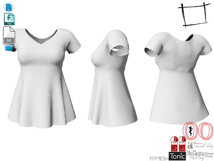 Dae Obj FBX Women's Babydoll Top Slink, Ocacin Voluptuous, Maitreya, Belleza, Tonic