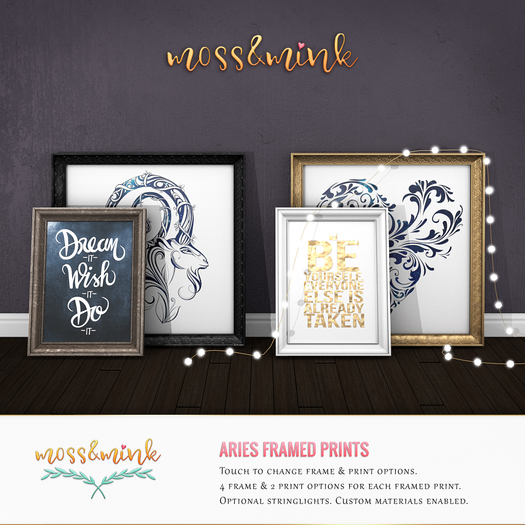 {moss&mink} Aries Framed Prints