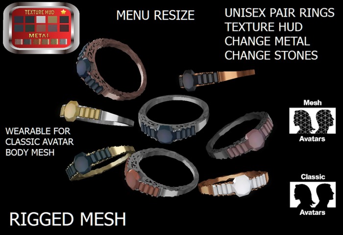 ::T.B.O.M::Unisex Pair Rings  Menu Resize Texture Hud (wear me)