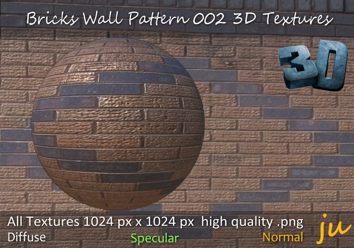 JU Bricks Wall Pattern 002 3D Textures Full Perm