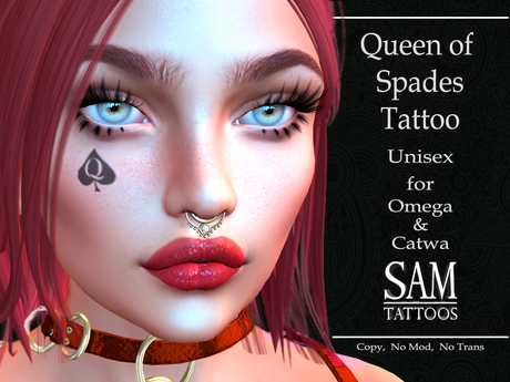 Second Life Marketplace - [SAM TATTOOS] QUEEN OF SPADES - FACE TATTOO