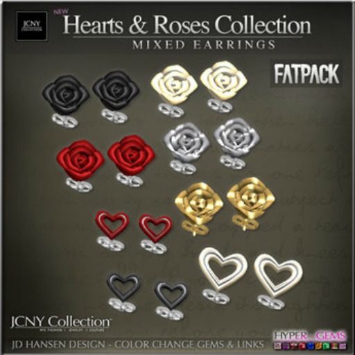 JCNY - Hyper-Gems, Hearts & Roses Earrings - FATPACK