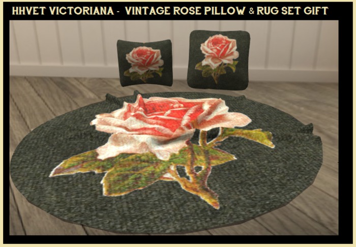 HHVET Victoriana -Vintage Rose Pillow & Rug Set GIFT