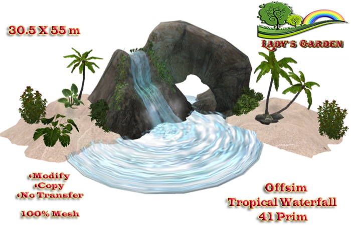 Lady's Garden - Offsim - Tropical Waterfall 41 Prim