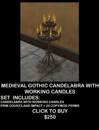Gothic Medieval Candelabra With Working Candles
