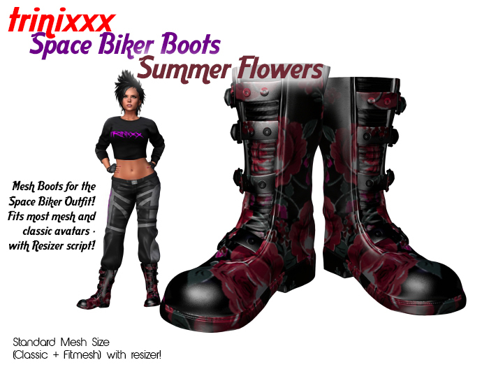 trinixxx Space Biker Boots Summer Flowers