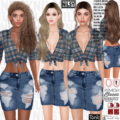 NILSY TIED SHIRT AND RIPPED SKIRT,4 SKINS,ALL BODIES