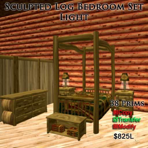 Sculpted Log Bedroom Set Light - Only 38 Prims!