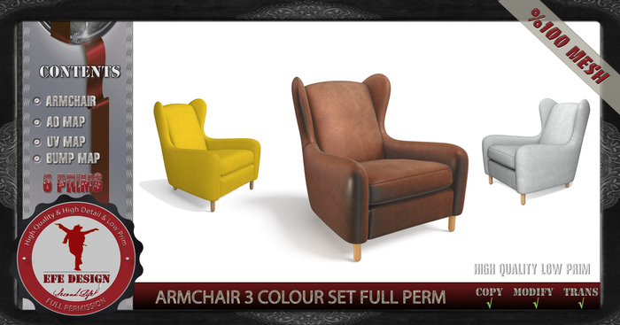 Armchair 3 Colour Set  Full Permission ADD