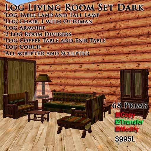 Sculpted Log Living Room Set Dark - 68 Prims!