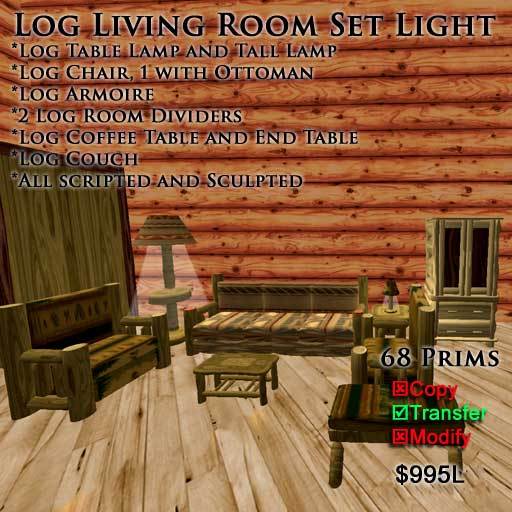 Sculpted Log Living Room Set Light - 68 Prims!