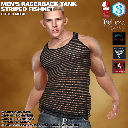 Second Life Marketplace RGDW Racerback Tank Striped Black