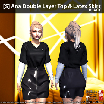 Second Life Marketplace - [S] Ana Double Layer Top & Latex Skirt Black