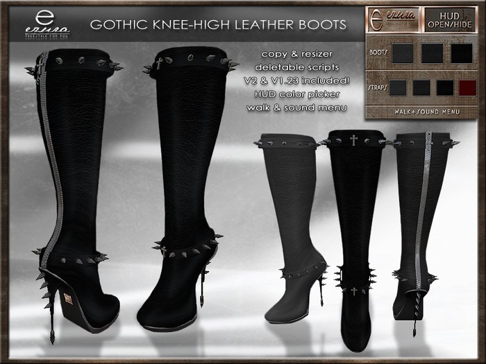 ezura + Gothic Knee-High Leather Boots *Black Set