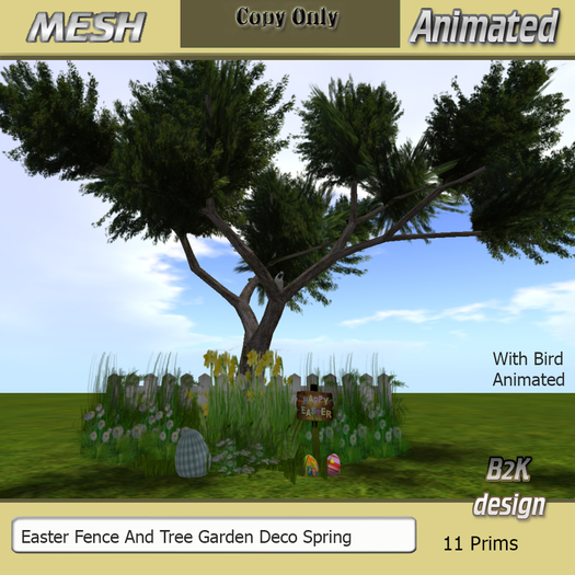 Easter Fence And Tree Garden Deco Spring With Bird Animated