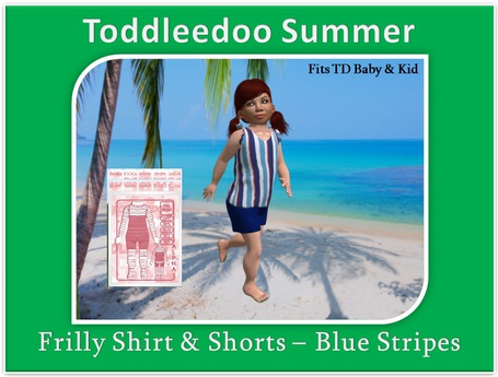 Second Life Marketplace - TD Shorts & Shirt - Blue Stripes