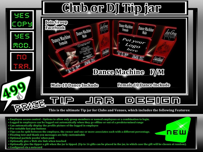 * NEW * CLUB or DJ * Tip jar * Include 2 Dance Machine *