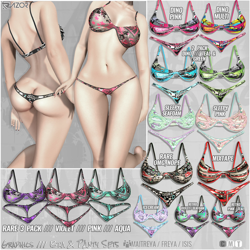 Razor/// Graphic Bra & Panty Set - OMG, Nope RARE FREYA