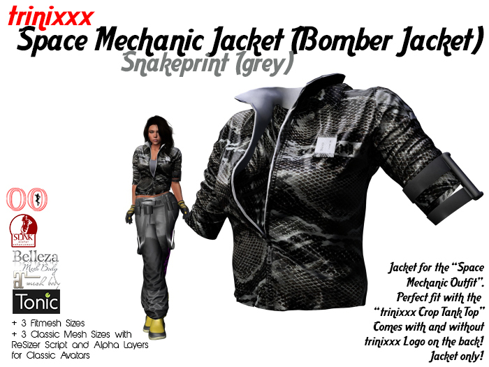 trinixxx Space Mechanic Jacket (Bomber Jacket) Snakeprint (grey)