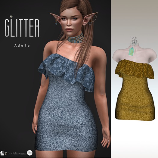 GLITTER ADELE Fitmesh Ruffle Dress Gold