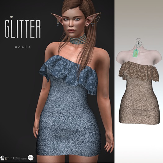 GLITTER ADELE Firmesh Ruffle Dress Champagne
