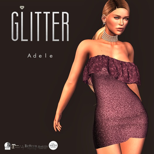 Glitter Adele Fitmesh Ruffle Dress Plum