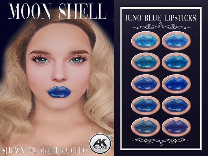 Second Life Marketplace - Moon Shell Juno Blue Lipsticks Applier Akeruka
