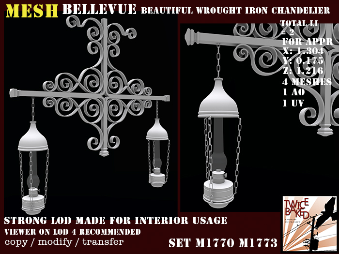 "TB" BV gorgeous antique wrought iron chandelier M1770 M1773