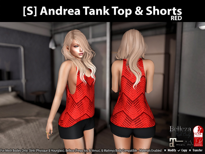 [S] Andrea Tank Top & Shorts Red