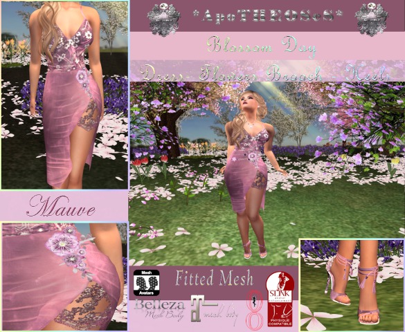  *AS*Blossom Day Dress Heels & Brooch-Mauve Fit Mesh
