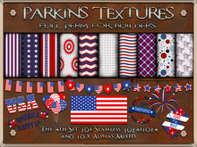 Parkins Textures - The 4th Set - 10x Seamless 1024 & 10x Alphas - Fourth of July, USA, America, United States, Holiday