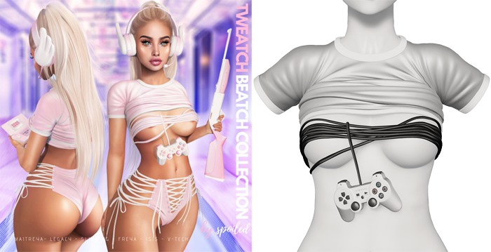 Spoiled - Tweatch Beatch Top and Gamer Wrap Light Grey *Updated* for LaraX,Reborn,Waifus,Legacy,Perky,Mounds,Kupra 