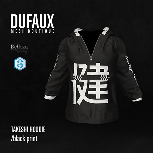 DUFAUX - takeshi hoodie - black print