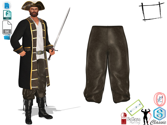 Dae Obj FBX Men's Colonial General Pirate Pheasant Tucked In Pants