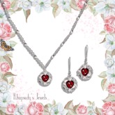*RJ* Blooming Heart Jewelry Set - Silver - Ruby