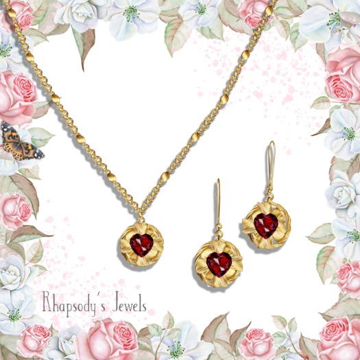 *RJ* Blooming Heart Jewelry Set - Gold - Ruby