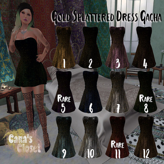 2. *Cara's* Gold Splattered Dress COMMON