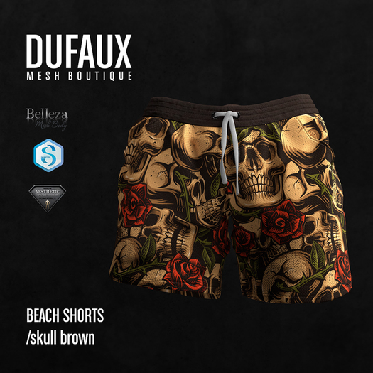 DUFAUX - beach shorts - skull brown