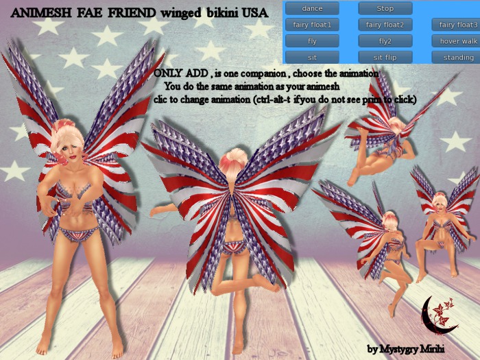 Animesh Fae friend winged bikini USA with 10 animations ,10 animations in the menu fly,float,dance ...