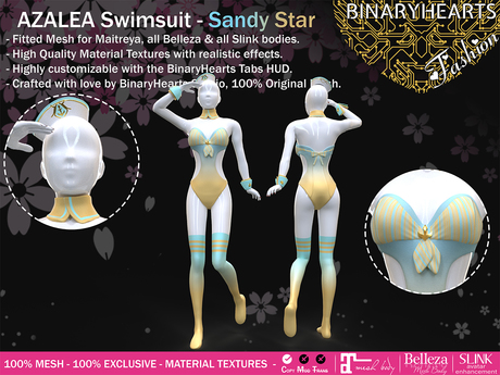 Second Life Marketplace - BINARYHEARTS - AZALEA Swimsuit (Sandy Star)