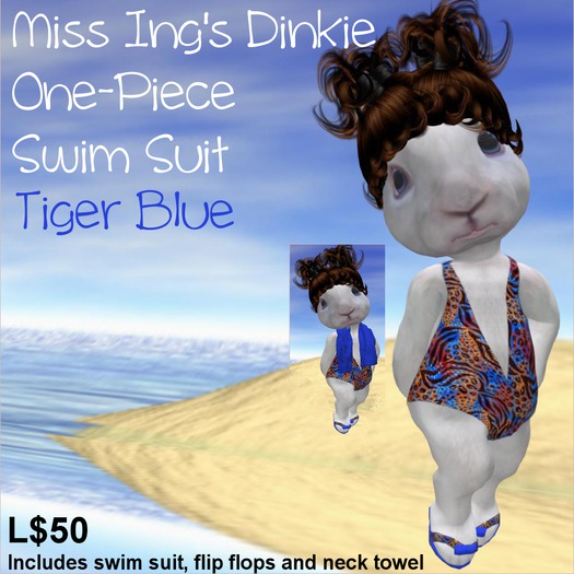 Miss Ing's Dinkie One Piece Swim Suit Tiger Blue Set